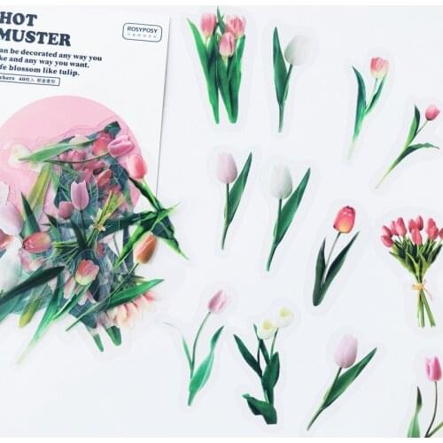 40PCS /Pack Mild Tulip Flower PVC Craft Sticker Notebook Diary DIY Decorative Stickers