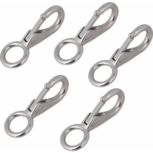 96.5mm Silver 304 Stainless Steel 3# Carabiner Secure Lock Boat Clip Hook Fixed Eye Hook Link 5pcs