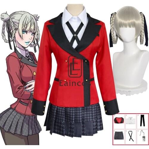 Anime Kakegurui Kirari Momobami Cosplay Halloween Carnival Costume Women Girls School Uniform Suits Wig