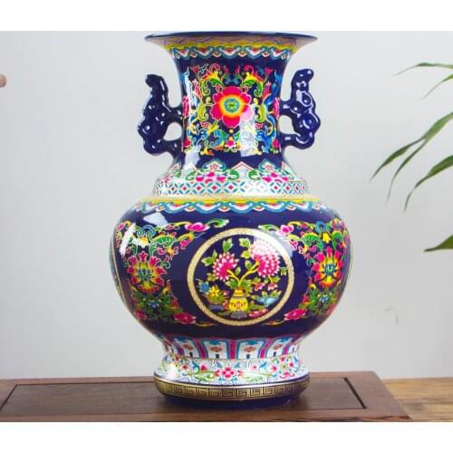 Jingdezhen Antique Ancient Enamel Chinese Ceramic Flower Vase Home Office Decorative Porcelain Vases