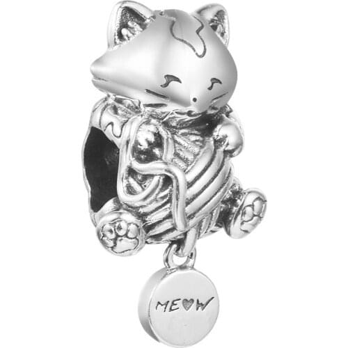 S925 Silver Beads Fit Pandora Bracelet Original Kitten Yarn Ball Charm For Jewelry Making Men Women Gift 2021 Newest 021427