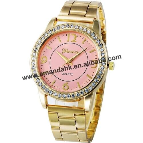 Hot Fashion Geneva Women Dress Watches Gold Women Man Rhinestone Watch Casual Man Quartz Wrist Watches GSH