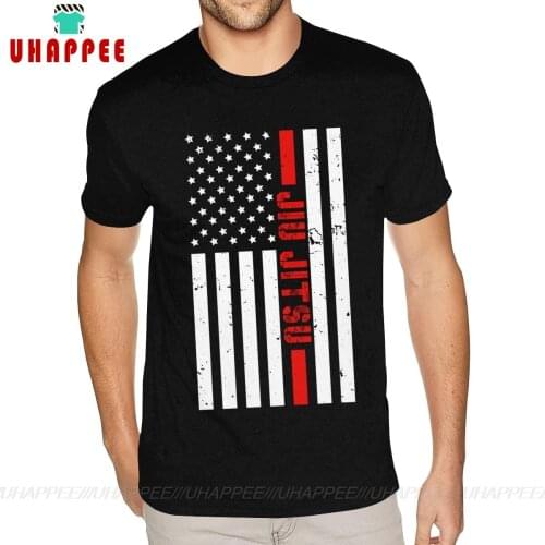 Design BJJ Brazilian Jiu Jitsu USA American Flag T-Shirts Men Bespoke Short Sleeved Soft Cotton Black O-neck Tees Shirts