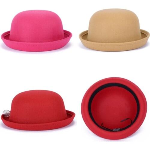 Autumn Winter wool felt fedoras hat solid Dome Princess bowler hat chapeau headgear trilby for children boyg girls GH-18