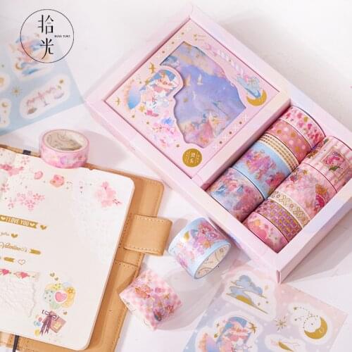 Aesthetic Gift Set 10pcs Flora Washi Tape+10sheets Stickers Sakura Series Boxed Washi Tape Set Masking Tape Cute Stationery