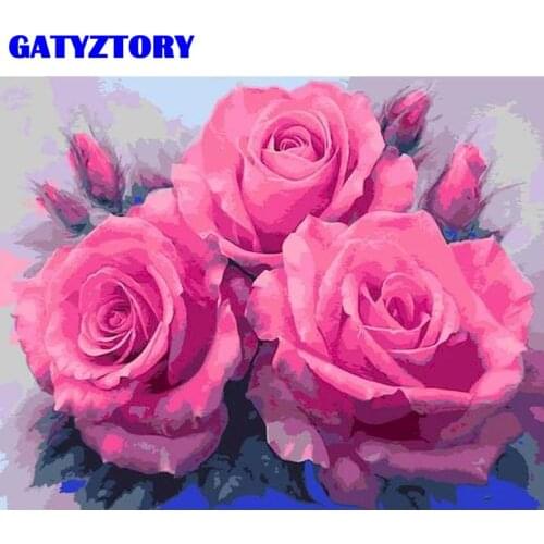GATYZTORY White Pink Flower Paint By Numbers Handmade DIY Gift For Adults Kids 60x75cm Framed On Canvas Home Living Room Arts