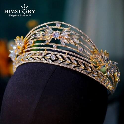 HIMSTORY Gorgeous Rhinestone Crystal Gold Wedding Big Crown Queen Bridal Tiara Women Beauty Pageant Hair Jewelry Accessories
