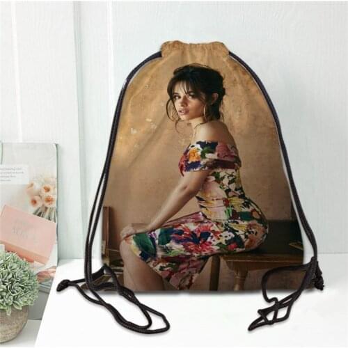Hot Camila Cabello Printed backpack drawstring bag satin soft shoe bags to school custom Logo bags for women