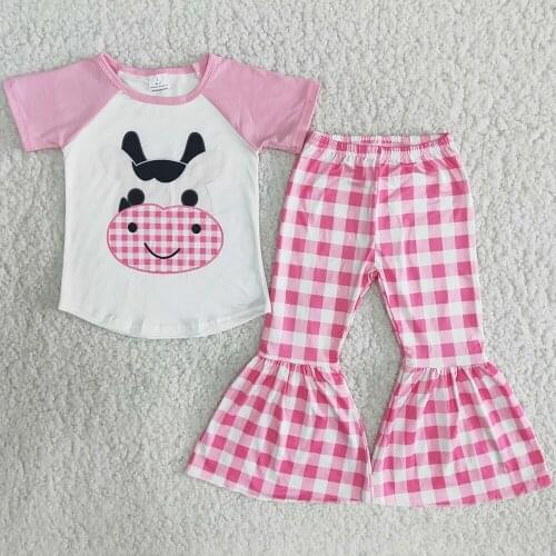 RTS Infant toddle girls clothes set cow print boutique toddler baby girls designer clothes wholesale kids boutique clothes set