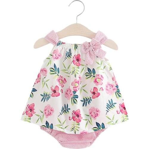 New Born Baby Clothing Sets Floral Dress Striped PP Pants 2 Pcs Sets 2020 Children Summer Clothing Set Age For 3M-36M CS59