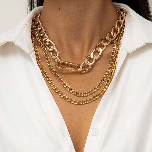 Layered Exaggerated Big Button Collar Pendant Necklace for Women Hip Hop Punk Lock Chunky Chain Choker Necklaces Female Jewelry