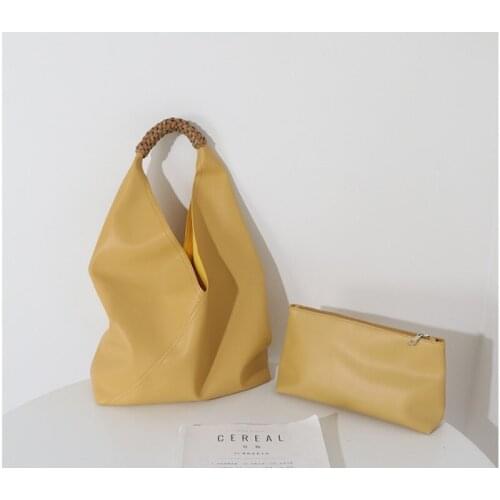 Fashion Casual Large Capacity Braided Shoulder Bags For Women Pu Leather Hand Strap Composite Bag Purse Solid Color Compound Bag