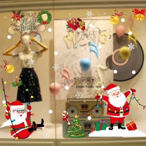 18 Styles Merry Christmas Film Santa Elk For Home Christmas Decoration New Year Santa Claus Elk Glass Sticker Window