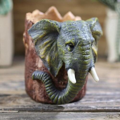Elephant Shape Resin Pen Holder Pencil Stand Desktop Storage Case Box Desk Office Organizer Accessories