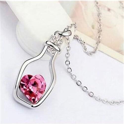 New Fashion Crystal Necklace Wishing Bottle Necklace Love Heart Austria Crystal Necklace Women Fashion Jewelry Accessories