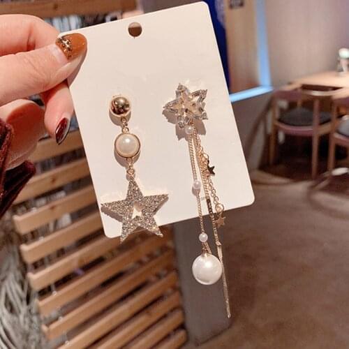 New European and American fashion asymmetric pentagram fringed temperament earrings lady Earring Ear
