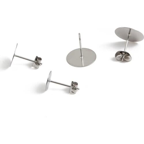 100pcs/lot Silver Tone Stainless Steel Flat Pad Earring Studs with 3-12mm Glue On Post Earring Cabochon Base Jewelry Accessories