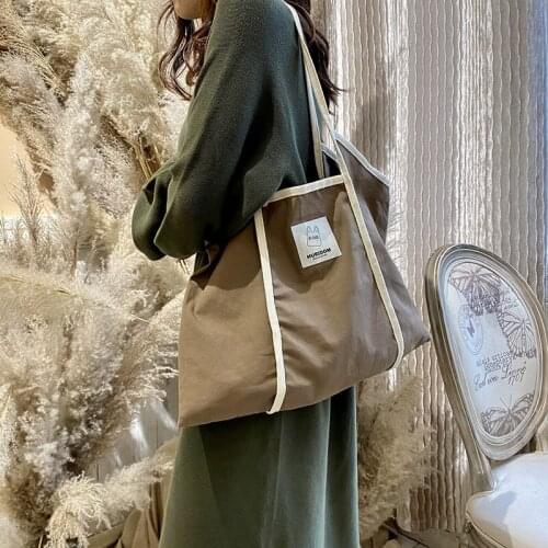 Casual Tote Bags for Womens Large Capacity Design Canvas Bag Women Shopper Shoulder Solid Color 2021 Summer New Japan and Korea