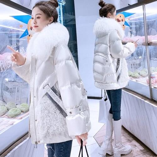 Short Down Jacket Coat Women New Winter Warm Jackets Shin Loose Natural Fur collar White Duck Down Parka Overcoat Abrigo Mujer