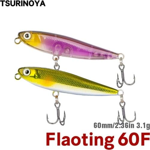 TSURINOYA DW64 60mm 3.1g Pencil Fishing Lure Top Water Mini Floating Long Casting Hard Bait Artificial Finesse Trout Lures