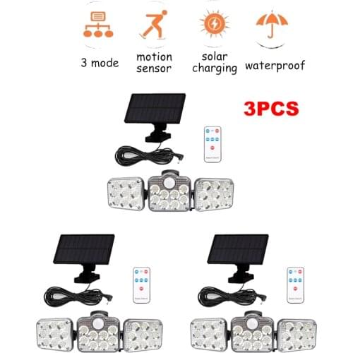 3pcs 138 led seperable remote Solar Light Outdoor Solar Lamp Motion Sensor spotlight 3 Modes Wall security Sunlight Street Garde