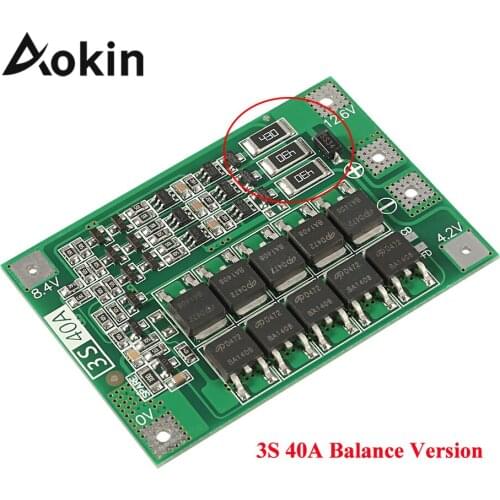 Aokin 3S 40A BMS 11.1V 12.6V 18650 Li ion Lithium Battery Charger Protection Board with Balance Version for Drill 40A Current