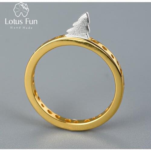 Lotus Fun Real 925 Sterling Silver 18K Gold Rings Handmade Fine Jewelry Creative Country Road Tree Design Rings for Women Bijoux