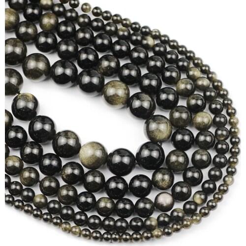 Golden Obsidian Natural Stone 4/6/8/10/12MM Round Loose Spacer Beads Wholesale Handmade Bracelet Earrings Making DIY Accessories