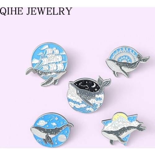Starry Sky Whale Enamel Pin Adventure Ocean Set Sail Brooches for Women Men Fashion Lapel Pin Bag Badge Jewelry Gift Wholesale