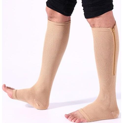 1 Pair Women Socks Varicose Veins Shaper Compression Treatment Soft Socks Compression Zipper Fat Burn Massage