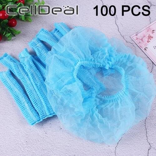 100pcs Non-woven Disposable Shower Caps Hair Nets Beauty Salon Spa Head Cover Hats Mop Hygiene Disposable Caps Hair Cap