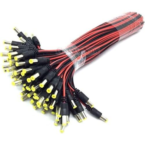 100pcs DC Female/Male 5.5x2.1mm Power Cable Connector Plug (About 30cm) CCTV Camera DC Power Cable Male Plug Pigtail Lead