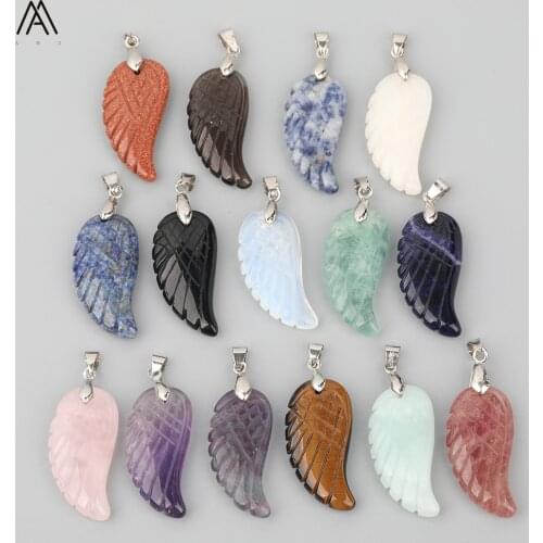 5pcs/Lot Plated Silvery Natural Fluorite Pink Quartz Stone Angel Wings Charms For Pendant Necklace Jewelry Accessories JXD-51AMG