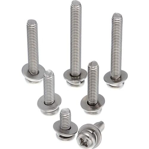 50pcsM4*8/10/12/16 Phillips Pan Head Three Combination Screw Three sem screws with washer attached steel with nickel triad screw
