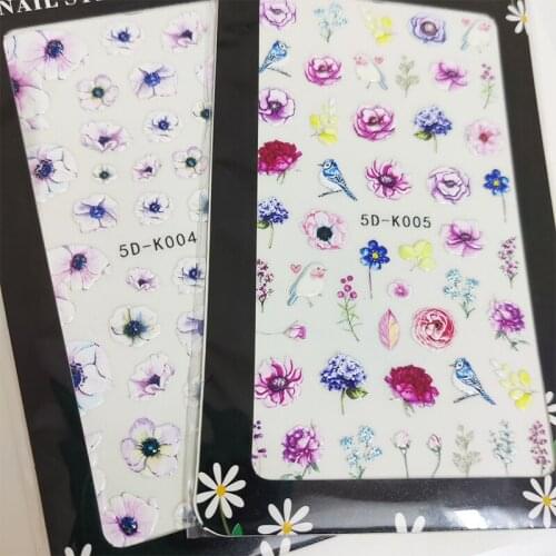 5D Stickers for Nails Cute Bird Flowers Grass Nail Art Decorations Stereoscopic Sticker Accessories Anaglyph Effect Design
