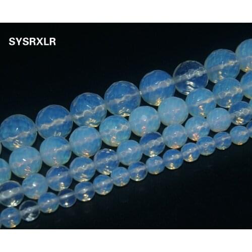 Free Shipping Faceted Natural Stone White Opal Loose Beads For Jewelry Making DIY Bracelet Material 4/6/8/10/12 MM Strand 15