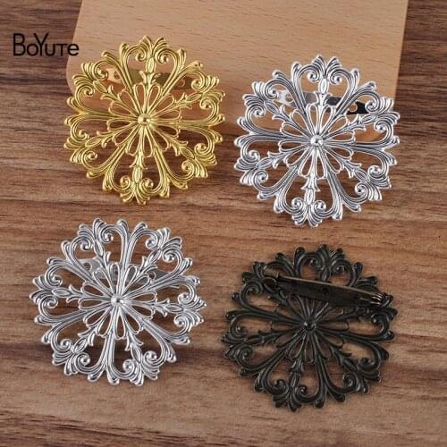BoYuTe Custom (100 Pieces/Lot) 51MM Filigree Flower Brooch Base Factory Supply Handmade Diy Jewelry Making Accessories