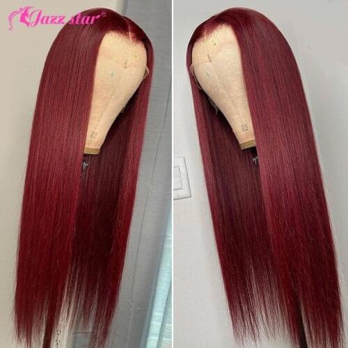 Brazilian Straight Burgundy Lace Front Wig Middle Part Lace Part Wig 99J Lace Front Human Hair Wigs for Women Jazz Star Non-Remy