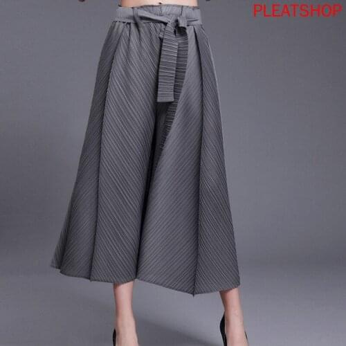 MIYAKE Cool Twill Pleated European and American Fashion Irregular Pleated 9 Pants Simple Slimming Versatile Wide Leg Pants