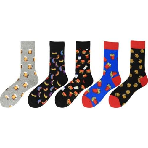 Colorful Cotton Men Socks French fries Omelette Banana Harajuku Crazy Funny Women Casual Beer Socks Novelty Happy Socks