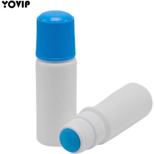 Soreness liquid bottle with sponge applicator, 30ML white medicine liquid bottle with blue sponge head