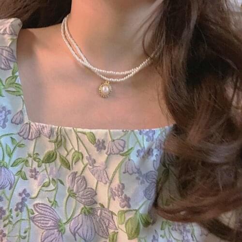 KINFOLK Pearl Chain Pendant Choker Necklaces For Women Statement Collares Chocker Chain Personalised Round Necklace 2020