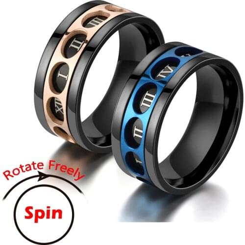 9MM Anxiety Rings Black Gold Color Spinner Ring Rome Stainless Steel Fidget Ring For Men Anti Stress Accessories Jewelry KBR033