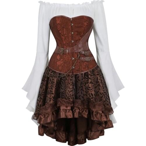 Steampunk corset dresss top skirt 3-piece irregular costume cosplay gothic punk corsets bustier pirate burlesque vintage basque
