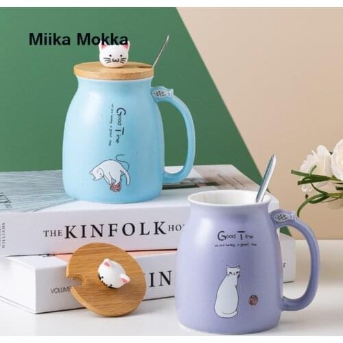 Cartoon Cat Mug Japanese Style Fresh Household Cute Ceramic Cup with Lid Spoon Office Men and Women Couple Water Cup Coffee Mug