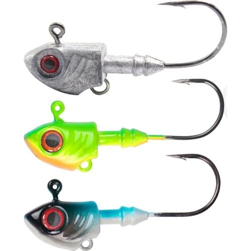 3Pcs/Lot Soft Worm Fishing Hook 7g-20g Stainless Fishhook Jigging Offset Hook Red 3D Eyes Bass Perch Fishing Tackle Accessories