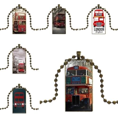 London Red Bus Glass Pendant Galaxy Pendant Necklace Women Bronze Plated Necklaces Jewelry For Women Kids Gift