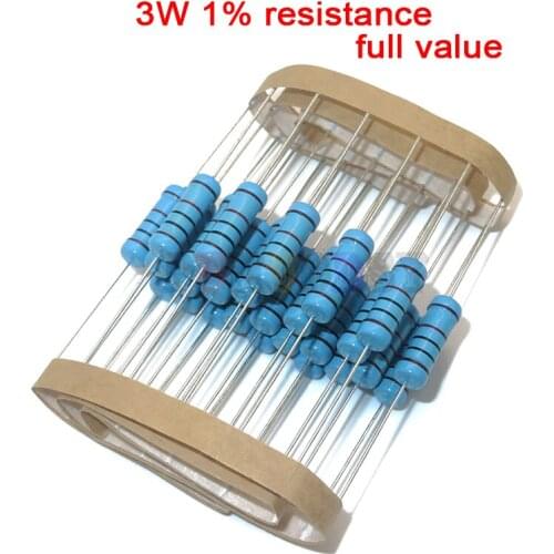 10pcs 3W Metal Film Resistor 1% 1R ~ 1M 1R 4.7R 10R 22R 33R 47R 1K 4.7K 10K 100K 1 4.7 10 22 33 47 4K7 Ohm