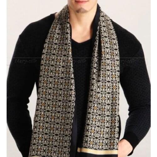 Gifts__Fashion Brand Mens 100% Silk Long Scarf Cravat Scarives Double Layer Black