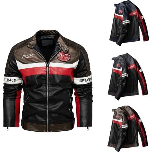 Mens Leather Jacket Racing Suit Fashion Leather Coat Fleece and Motorcycle Jackets for Autumn 2021 New